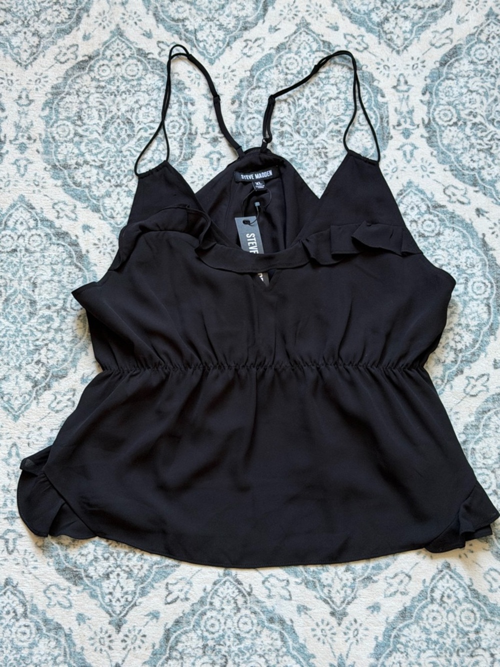 Steve Madden Black Ruffle V-Neck Spaghetti Strap Camisole